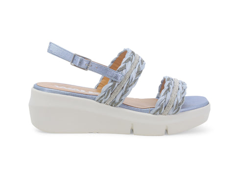 Melluso Sandali Comodi Estivi 2 Fasce Zeppa Tomaia Treccia Blu Jeans R80115-233211